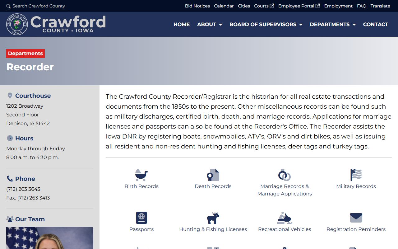 Crawford County Recorder office for Crawford County genealogy records