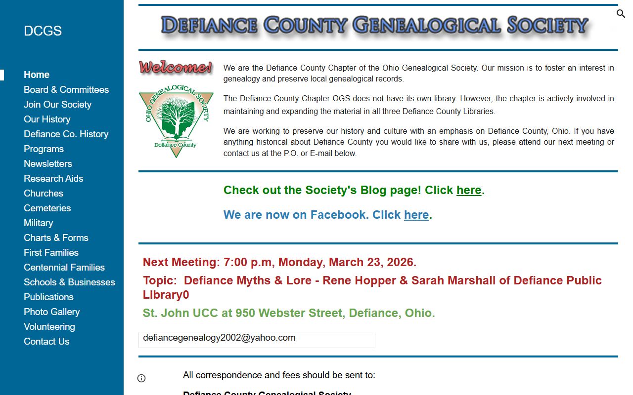 Defiance County Genealogical Society for Defiance County genealogy records