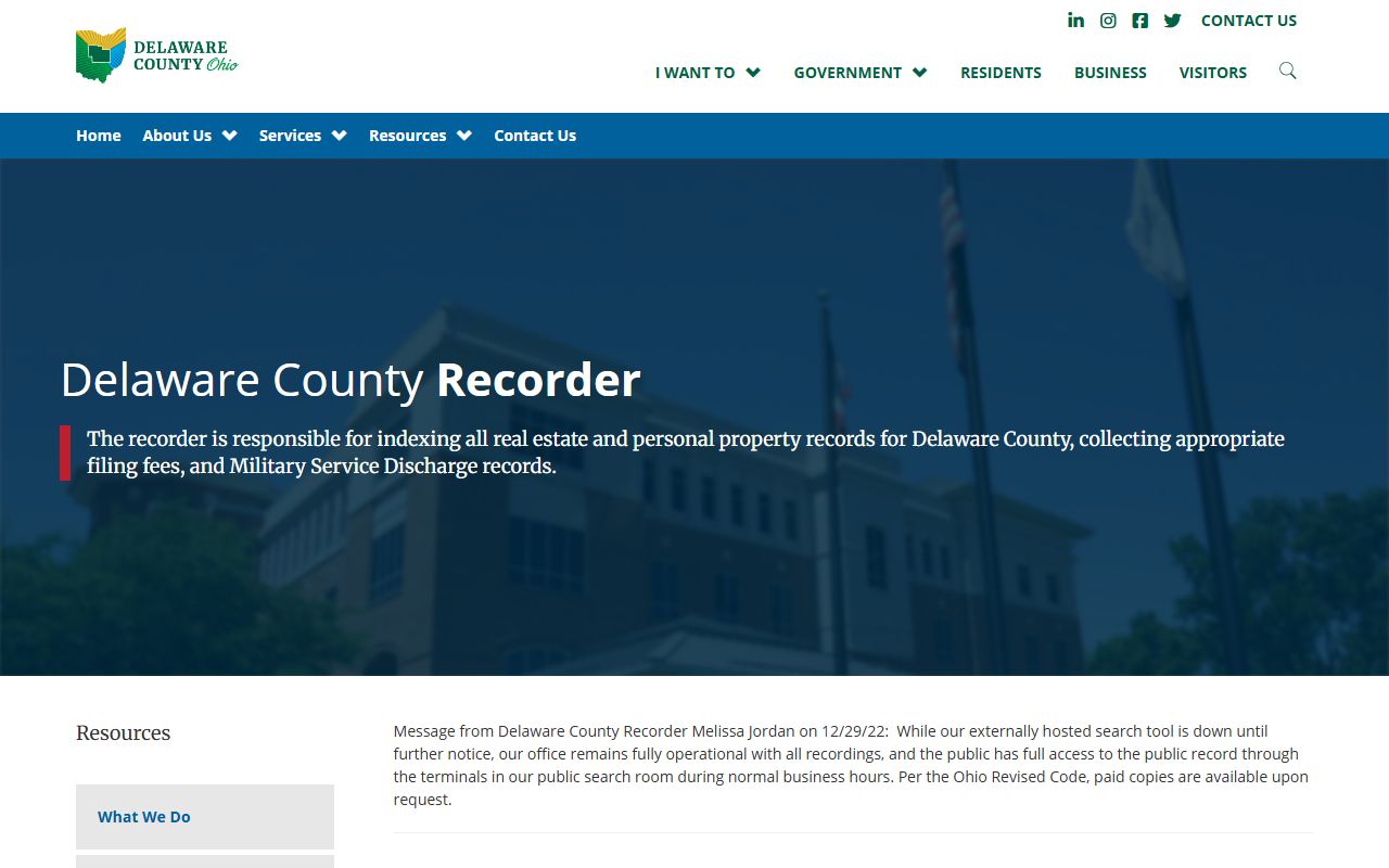 Delaware County Recorder for Delaware County genealogy records