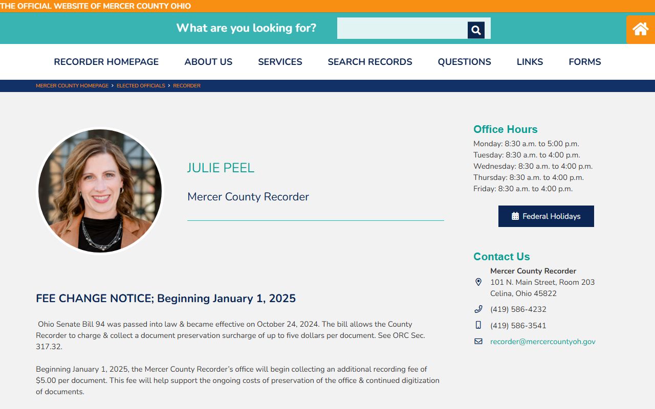 Mercer County Recorder office for Mercer County genealogy records
