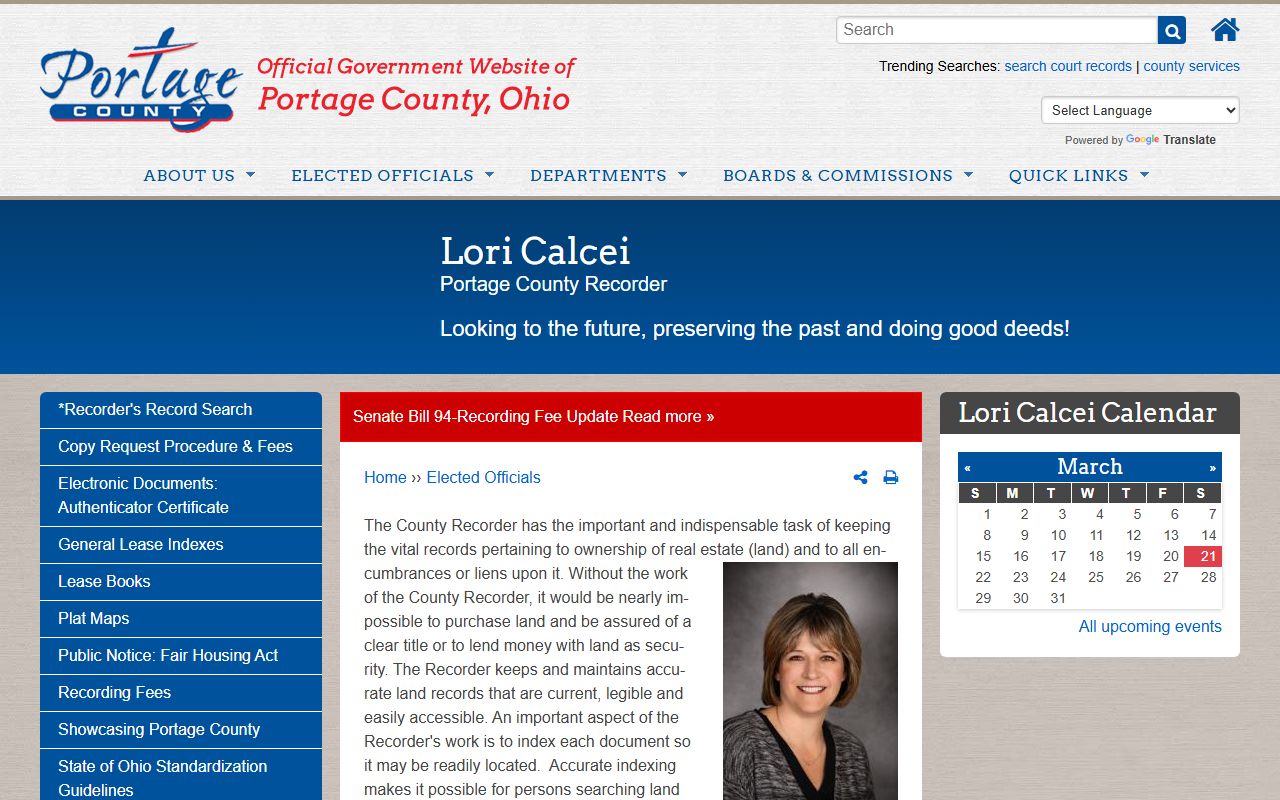 Portage County Recorder office for Portage County genealogy records