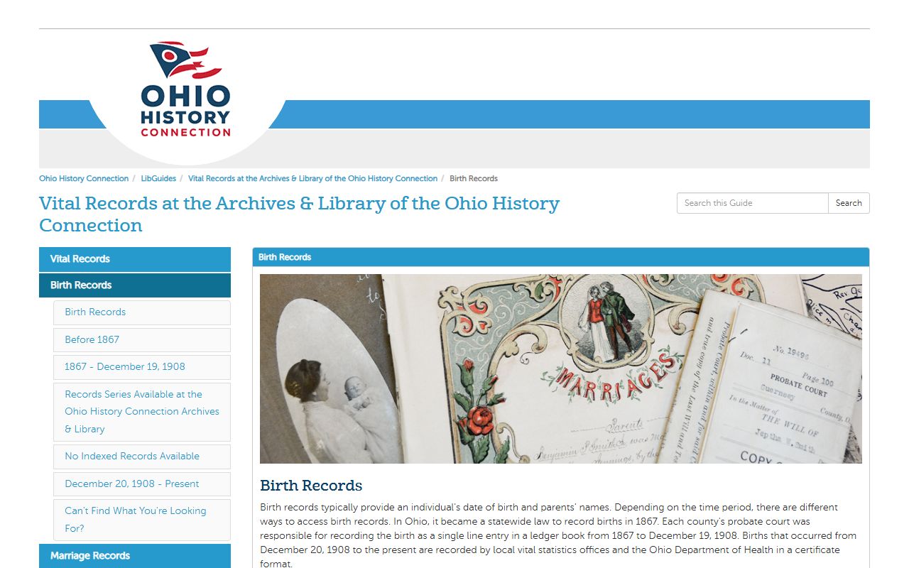 Ohio History Connection vital records research guide for Ohio genealogy